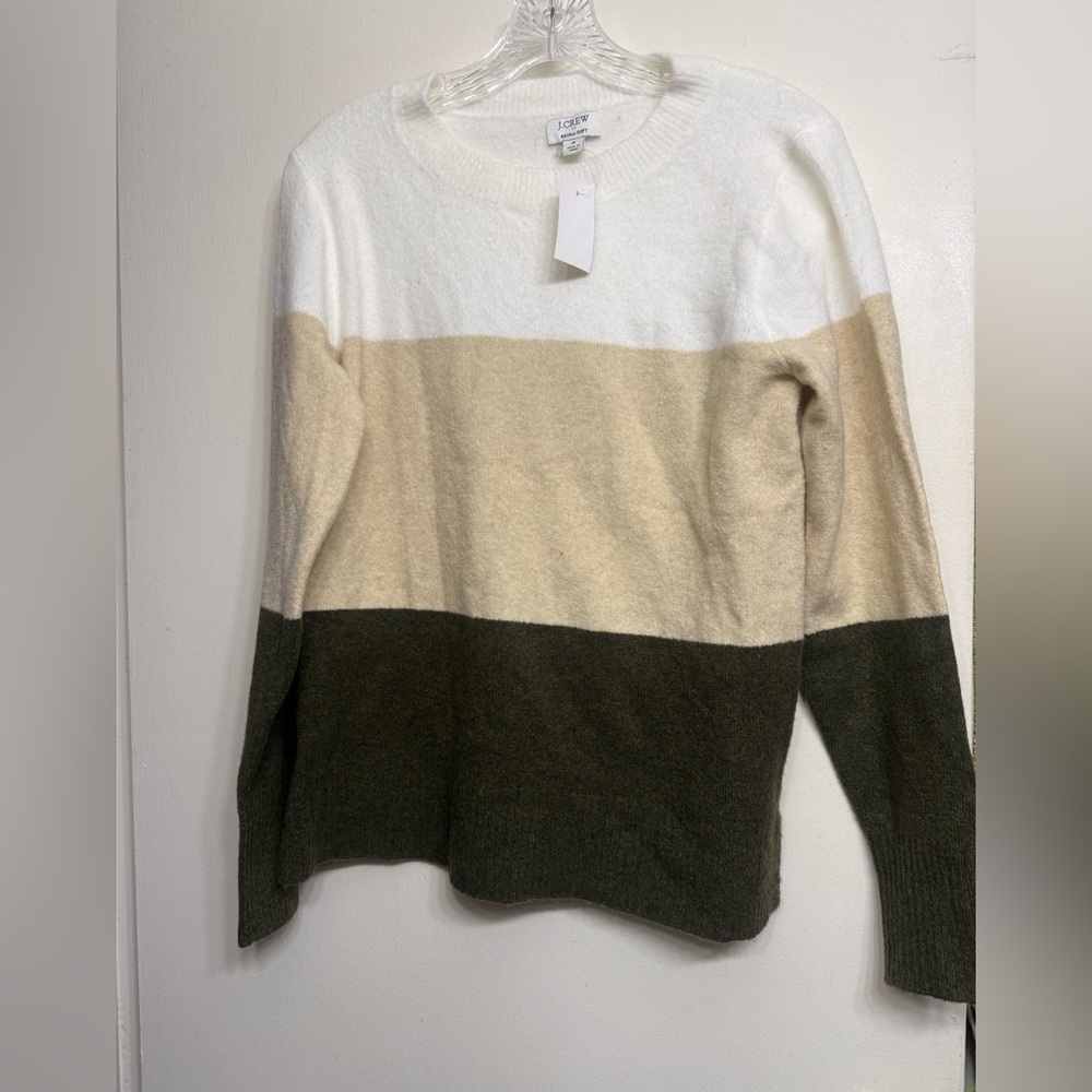 J.Crew Extra-Soft Colorblock Sweater Size Small Cream Tan Olive
